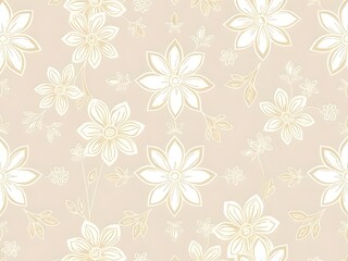 Beige Floral Seamless Pattern, Decorative Flowers, Wallpaper Design, Textile Texture.