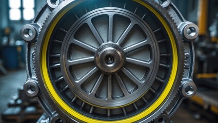 Fototapeta premium The interior of a powerful water pump. Visible are the pumping wheel and the sealing ring system.