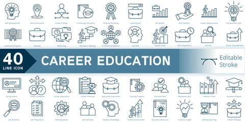 career education icon set, simple line element career education with editable stroke, career education simple icon, icon line style vector image