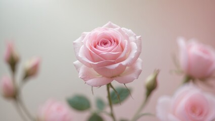 Light pink roses in a soft hue and blurred style for background.