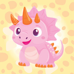 Cute Pink Baby Dinosaur. Adorable Cartoon Triceratops