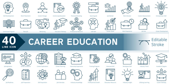 career education icon set, simple line element career education with editable stroke, career education simple icon, icon line style vector image