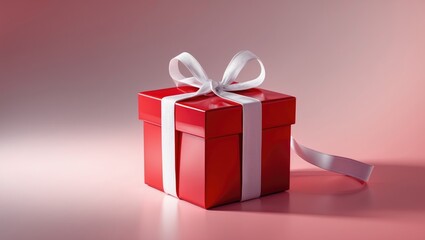 Fototapeta premium Little red present on crimson backdrop