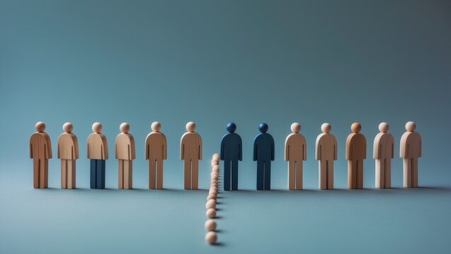 Four out of ten individuals divided by a line. Visualization of statistical information. Equality in figures. Splitting people into two groups on various topics.