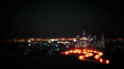 City lights highway at night