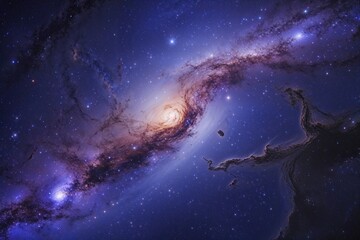 Naklejka premium Indigo Galaxy with Glimmering Nebula and Stellar Background