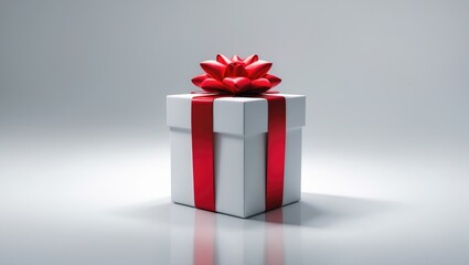 Gift box with ribbon bow in red color isolated on white background