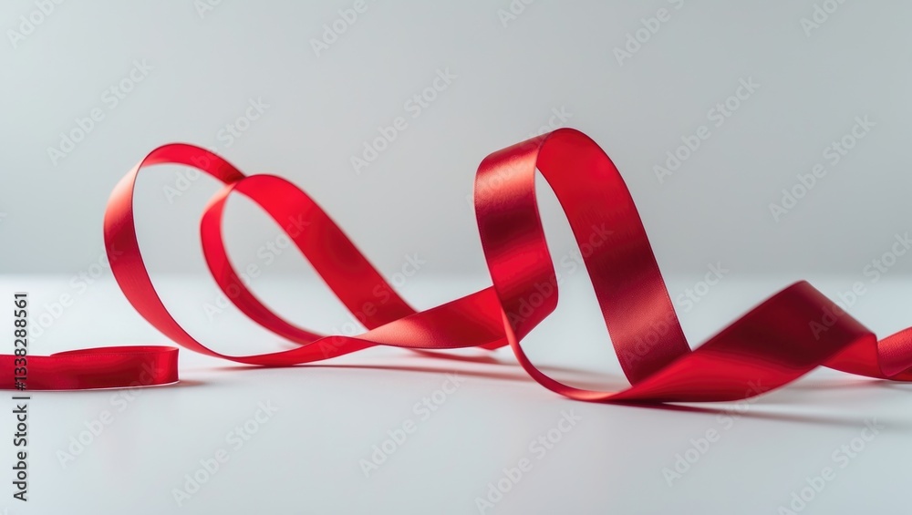 Poster red ribbon separated on white backdrop