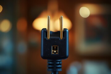 Extreme close up of type a power plug, commonly used in united states and canada, featuring two flat parallel blades and a grounding pin