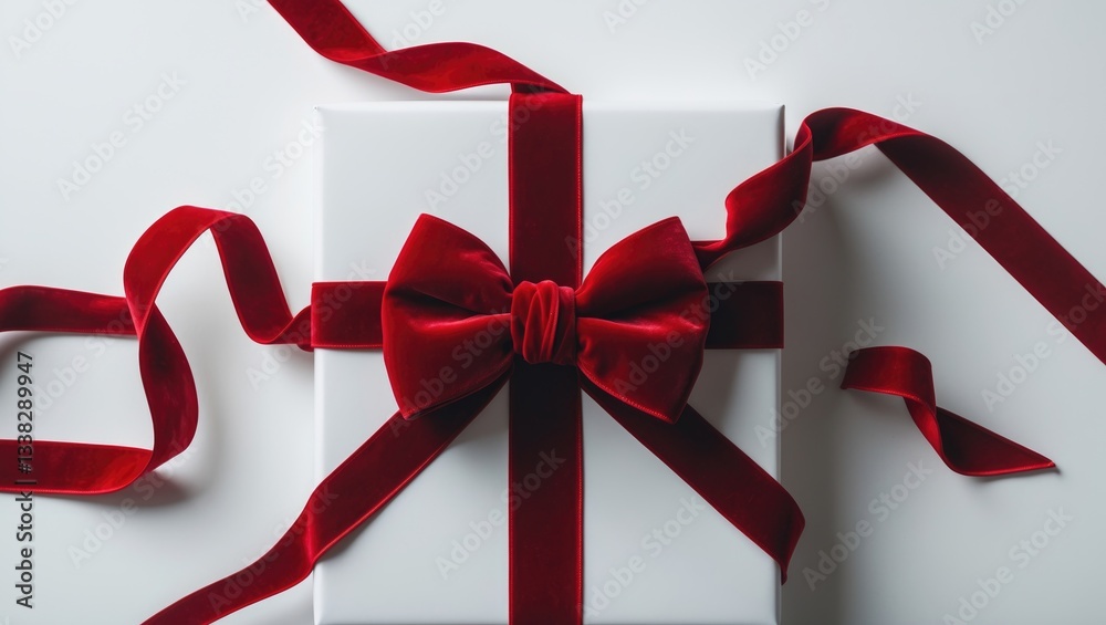 Poster red velvet bow and ribbon set apart on white. decorative element for gift boxes, design aspect. wrap