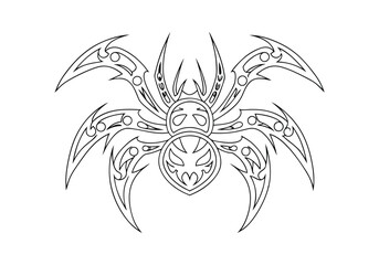 Tribal Spider Tattoo – Bold and Intricate Black and White Vector Illustration