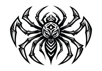 Tribal Spider Tattoo – Bold and Intricate Black and White Vector Illustration
