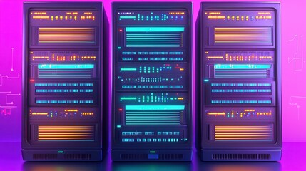 Futuristic Data Center with Colorful Server Racks
