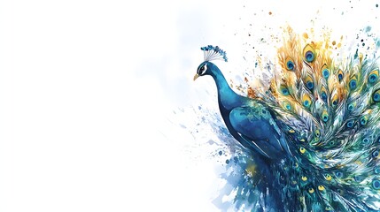 Watercolor Painting of a Majestic Peacock Displaying its Feathers
