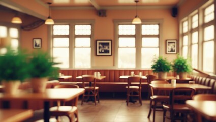 Fototapeta premium Blurred diner. Defocused image of coffee shop suitable for use as background for restaurant.