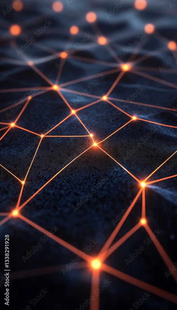 Poster abstract technology background with glowing geometric shapes representing data flow and connectivity