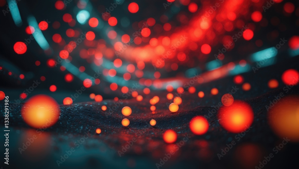 Aufkleber red and fire orange bokeh against a black backdrop, abstract bokeh background, contemporary technolo