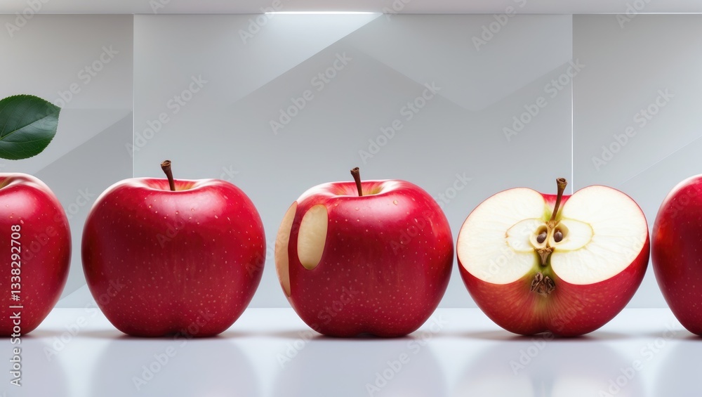 Poster Red apple assortment. Set of red apples isolated on a background. Close-up of red apple. With clipping path.
