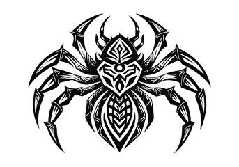 Tribal Spider Tattoo &ndash; Bold and Intricate Black and White Vector Illustration