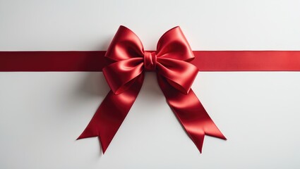 Fototapeta premium Red ribbon with bow and tails isolated on a white background.