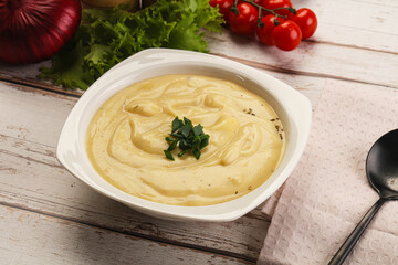 Gourmet cheese soup in the bowl