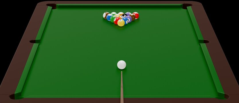 Pool Billiard. American billiard Balls and Triangle 3D illustration with Green background. Eight Ball, Billiard balls, Bilardo topları