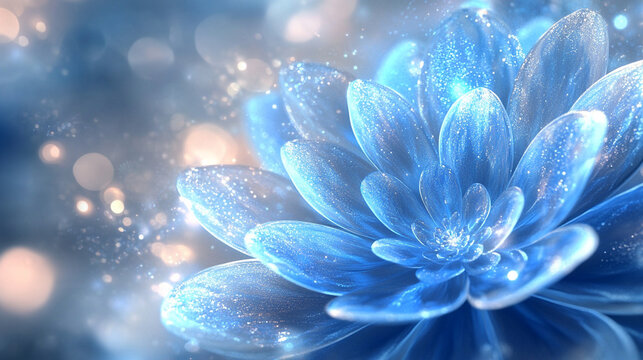 A futuristic floral background with holographic petals, shimmering in shades of electric blue and silver.
