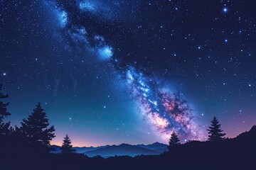 Obraz premium Stunning Vector Graphics of a Starry Night Sky Showcasing the Milky Way and Celestial Beauty