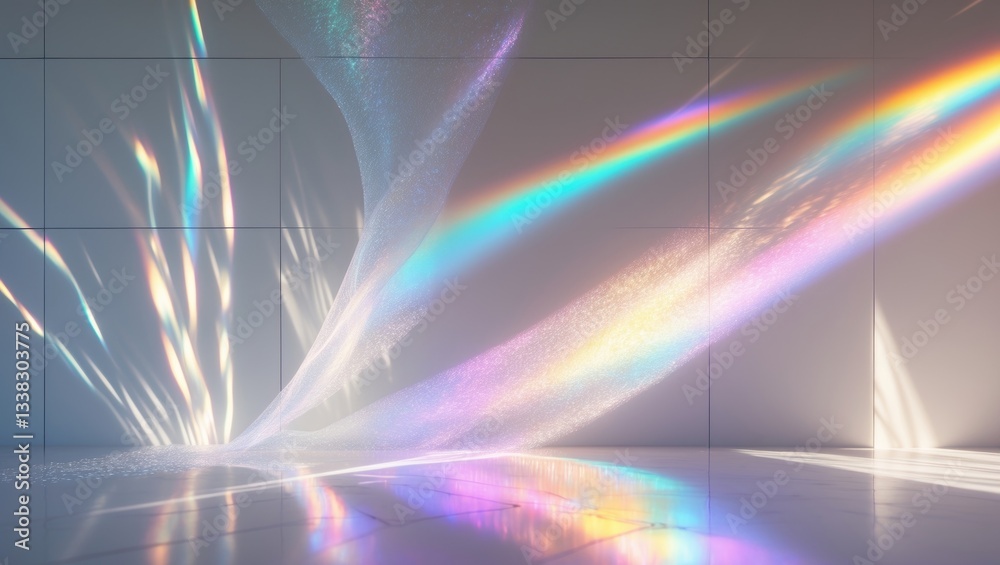 Aufkleber Blurred dreamy surreal rainbow light refraction texture overlay effect for images and mockups. Organic drop diagonal holographic flare on a surface. Water shadows for natural light effects.