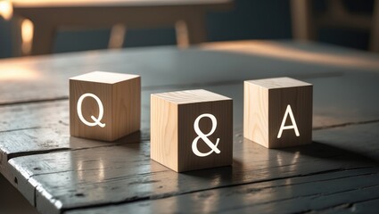 Three wooden blocks featuring letters on the illuminated surface of a gray table. The inscriptions on the blocks are mirrored on the table's surface.