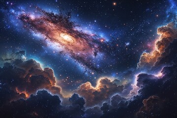 Fototapeta premium Stunning Night Sky Illustration Featuring the Cosmos Galaxy and Nebula