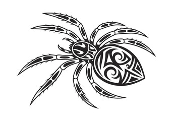 Tribal Spider Tattoo – Bold and Intricate Black and White Vector Illustration