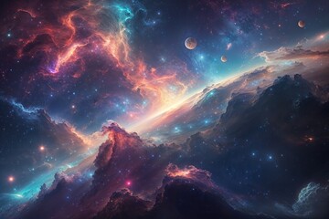 Fototapeta premium Vibrant Cosmic Depths and Celestial Beauty in Ethereal Astral Space Scene