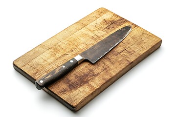 Rustic Wooden Cutting Board with Deep Knife Marks.