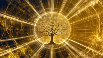Golden Tree of Life with Radiant Energy