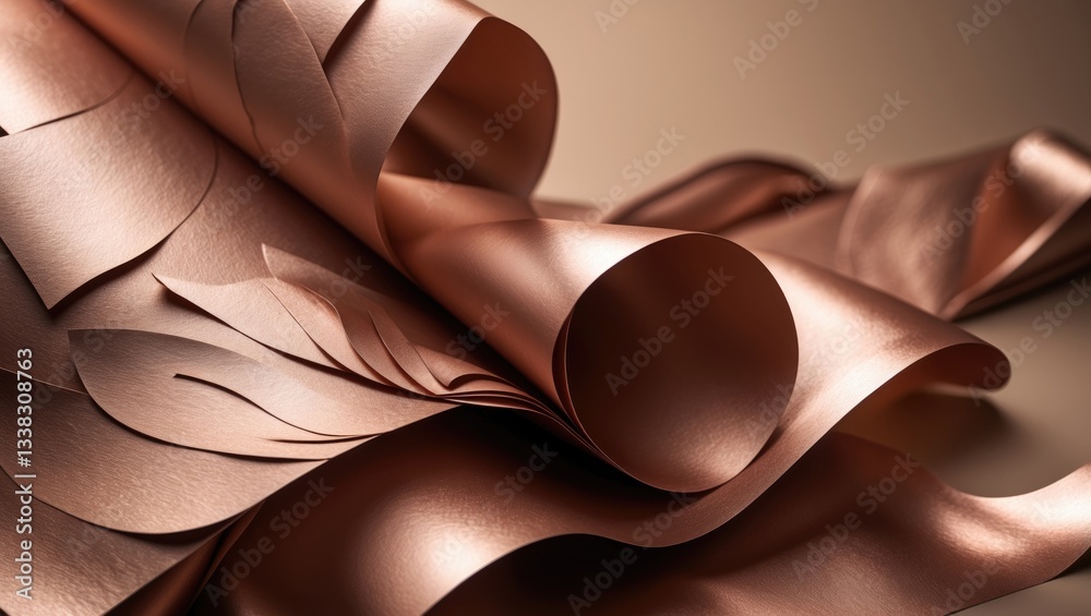 Poster copper texture featuring folded material that creates an abstract pattern. designer decorative paper