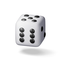 3D dice white playing cube isolated on white. Render rolling dice cube with dots icon. Idea of random choice or decision. Poker dice gambling casino, bet and sports. Vector illustration