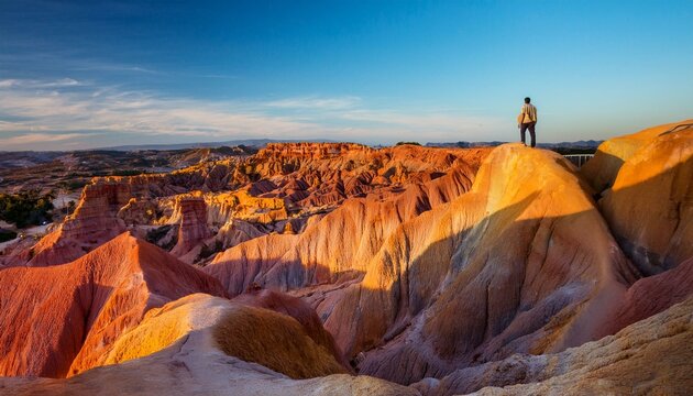 The surreal Miradouro da Lua, with red cliffs, eroded rock formations, and a stunning sunset sky.
