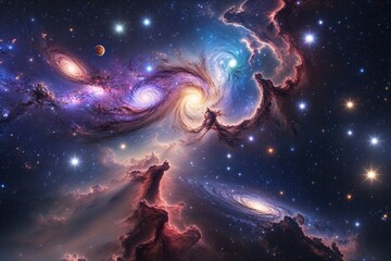 Deep Space Cosmic Adventure Discovering Vibrant Galaxies and Celestial Wonders