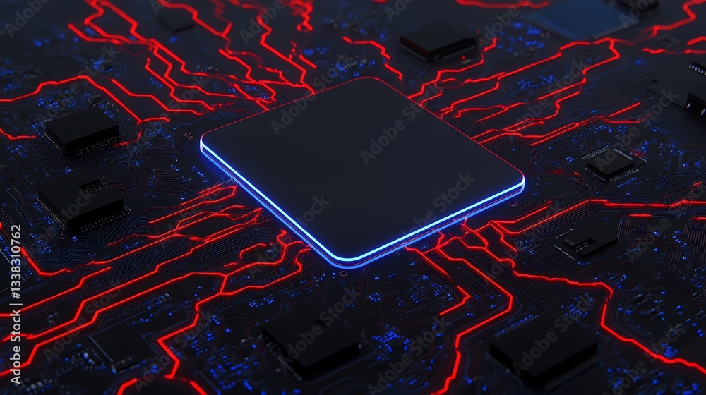 Poster abstract digital technology background with glowing lines and circuit board elements in a futuristic