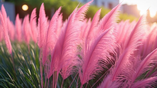 Detail of Soft Pink Feather Grass Moving in the Breeze