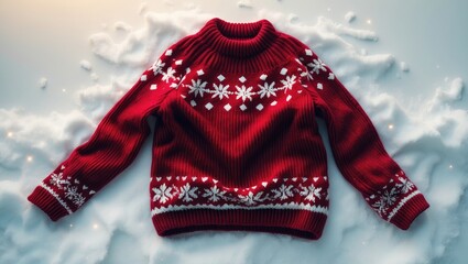 Red knitted sweater on a white background, winter holiday apparel.