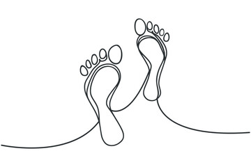 Continuous single line drawing of human footsteps, footprints
