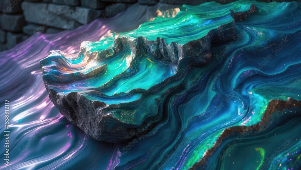 Aufkleber rock texture. dark stone wall. stone backdrop. rock surface featuring holography and nacre. fantasy 