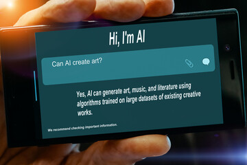 Can AI create art? Question for AI on tablet screen