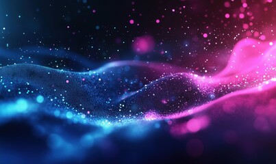 Fototapeta premium Colorful abstract waves with glowing particles in blue and pink tones