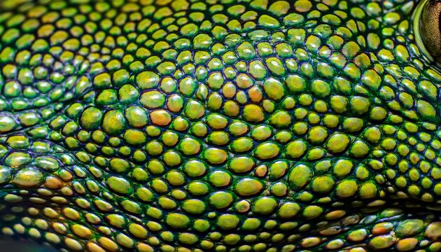 Macro close-up of frog skin showing detailed texture and vibrant colors. High-resolution, perfect for biology, nature, and wildlife design projects.