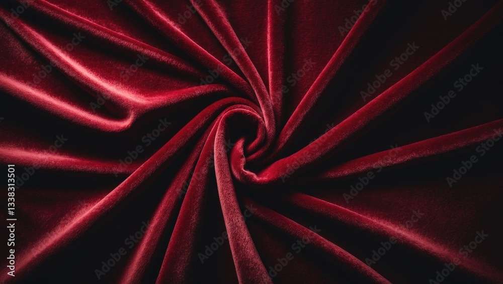 Aufkleber Red velvet fabric texture utilized as a background. Blank fabric backdrop of soft and smooth textile material. Space available for text.