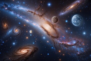 Obraz premium Stunning Cosmic Showcase of Galaxies Stars and Moons in a Celestial Tapestry