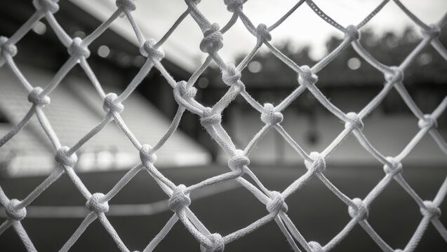 Closeup black and white image of sports netting from a goal. - Powered by Adobe